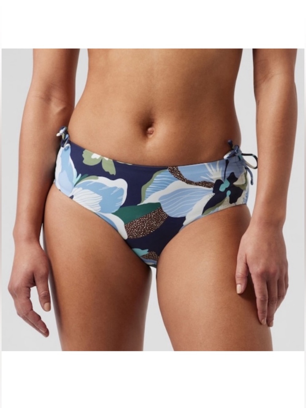 NWT Athleta Cinch Full Bikini Bottom Hero Bloom Blue Toss Floral Small